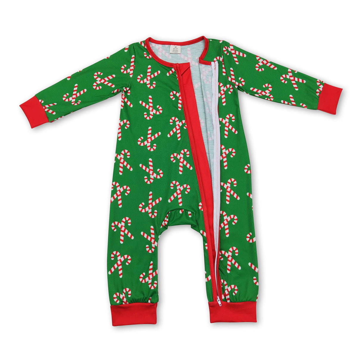Green candy cane baby boys Christmas bamboo zipper romper