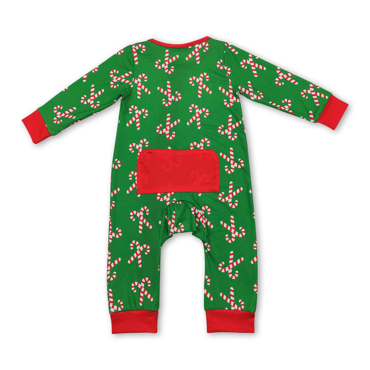 Green candy cane baby boys Christmas bamboo zipper romper