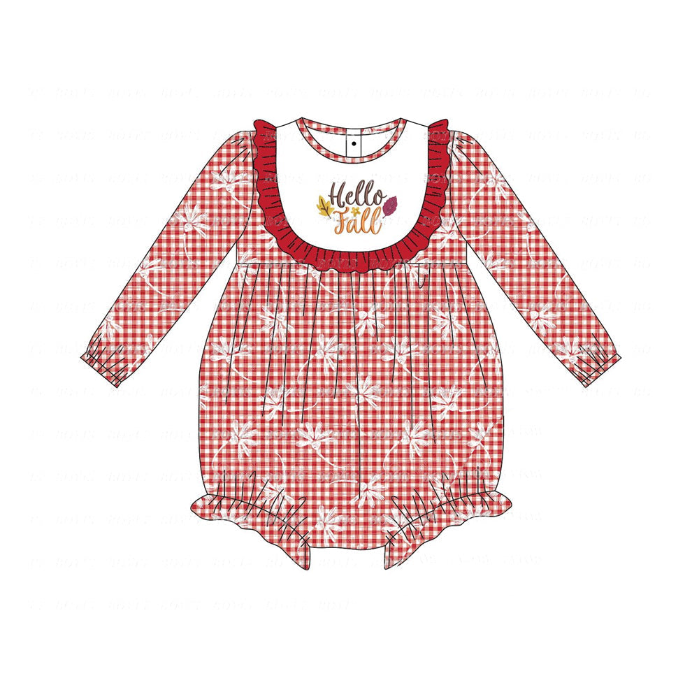 Hello fall plaid long sleeves baby girls romper