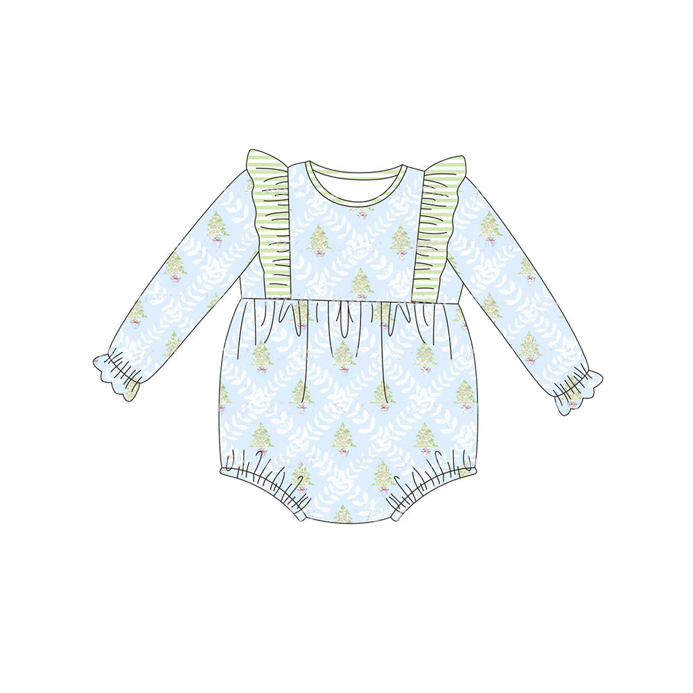 Light blue Christmas tree baby girls Christmas romper