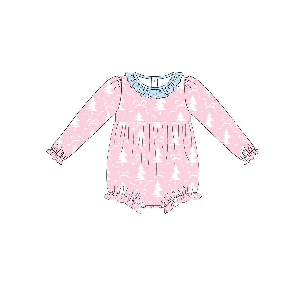Pink Christmas tree ruffle baby girls Christmas romper