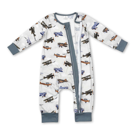Long sleeves airplane baby boy zipper romper
