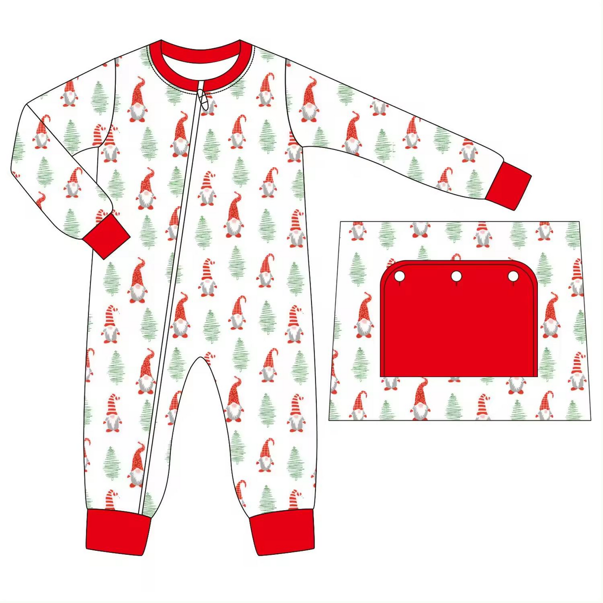Christmas tree gnomies baby boy zipper romper