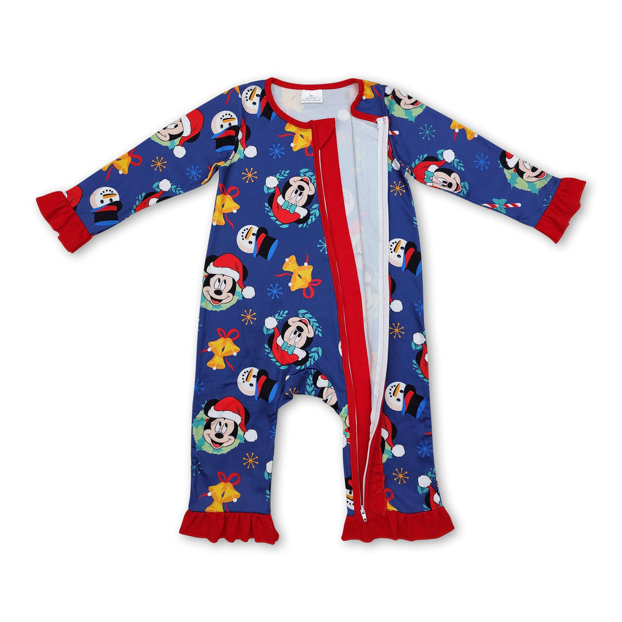 Snowman mouse Christmas hat baby girls zipper romper