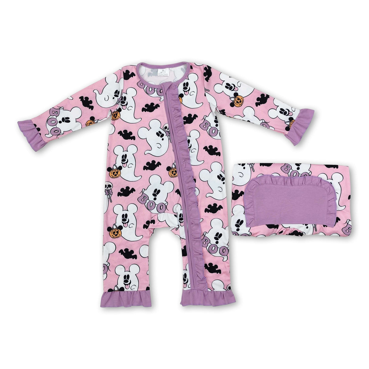 Pink ghost pumpkin bat baby girls Halloween zipper romper