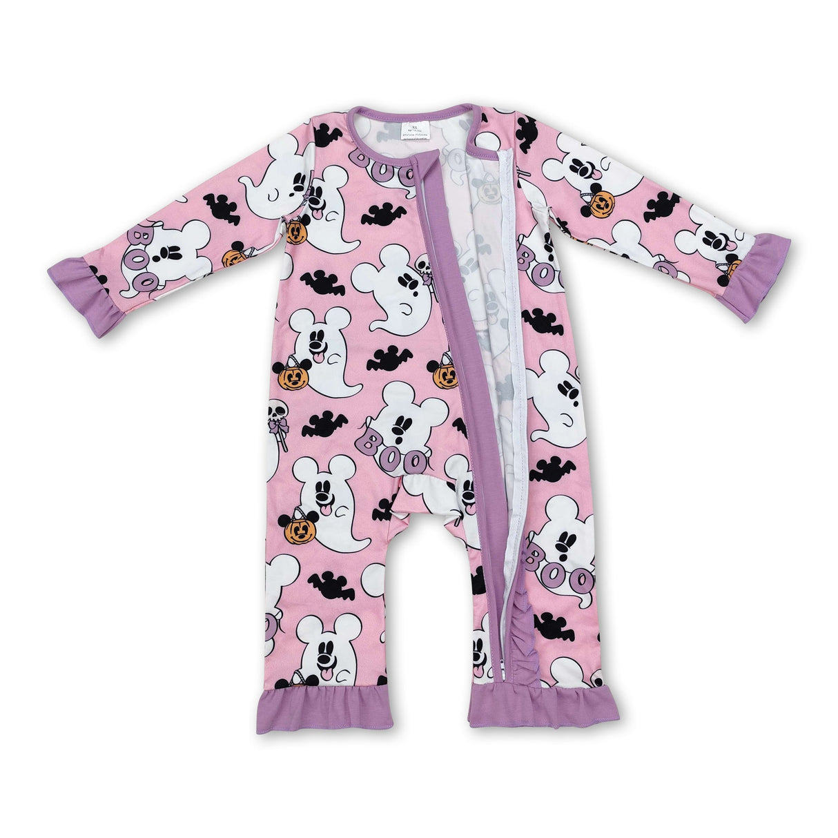 Pink ghost pumpkin bat baby girls Halloween zipper romper