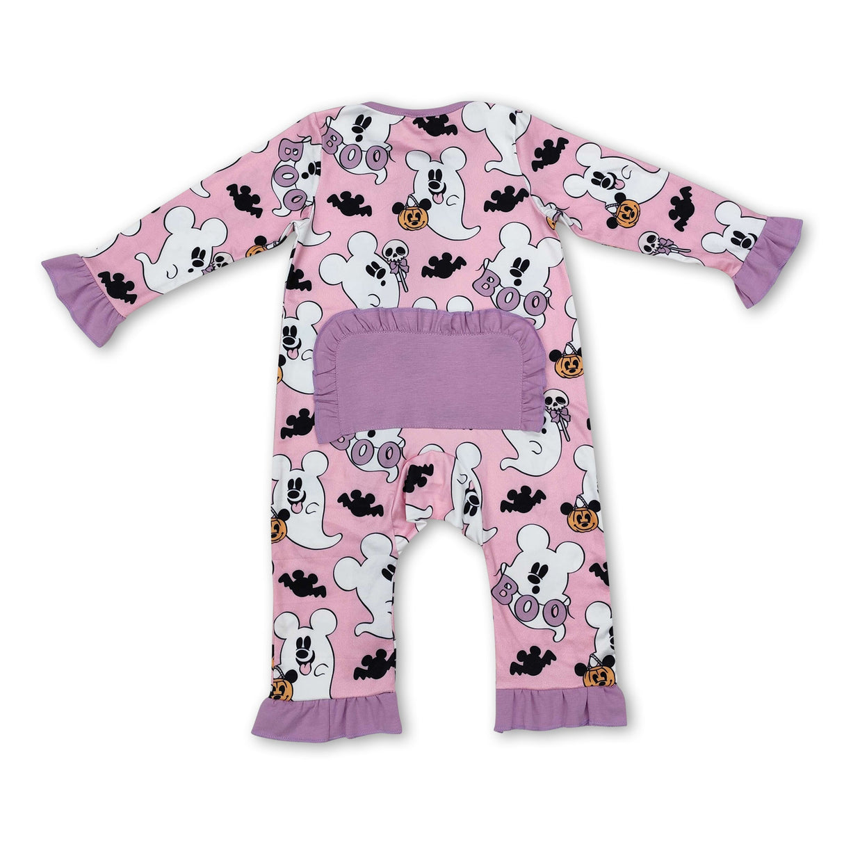 Pink ghost pumpkin bat baby girls Halloween zipper romper