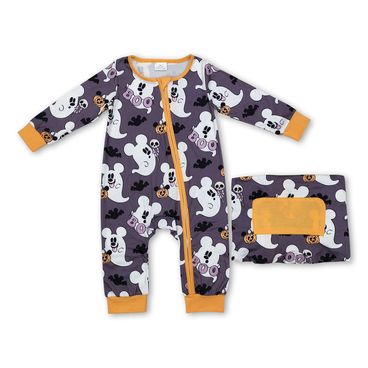 Ghost pumpkin bat baby boy Halloween zipper romper