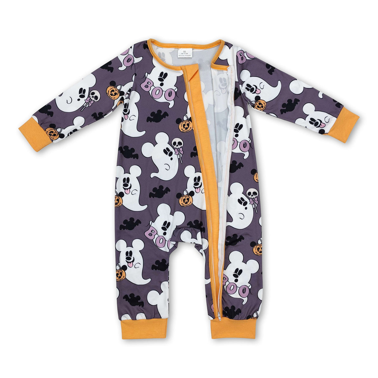 Ghost pumpkin bat baby boy Halloween zipper romper