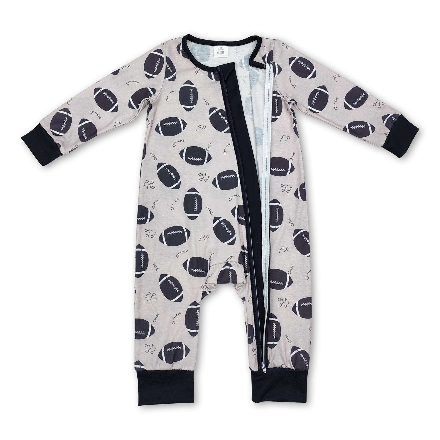 Long sleeves football baby kids bamboo zipper romper