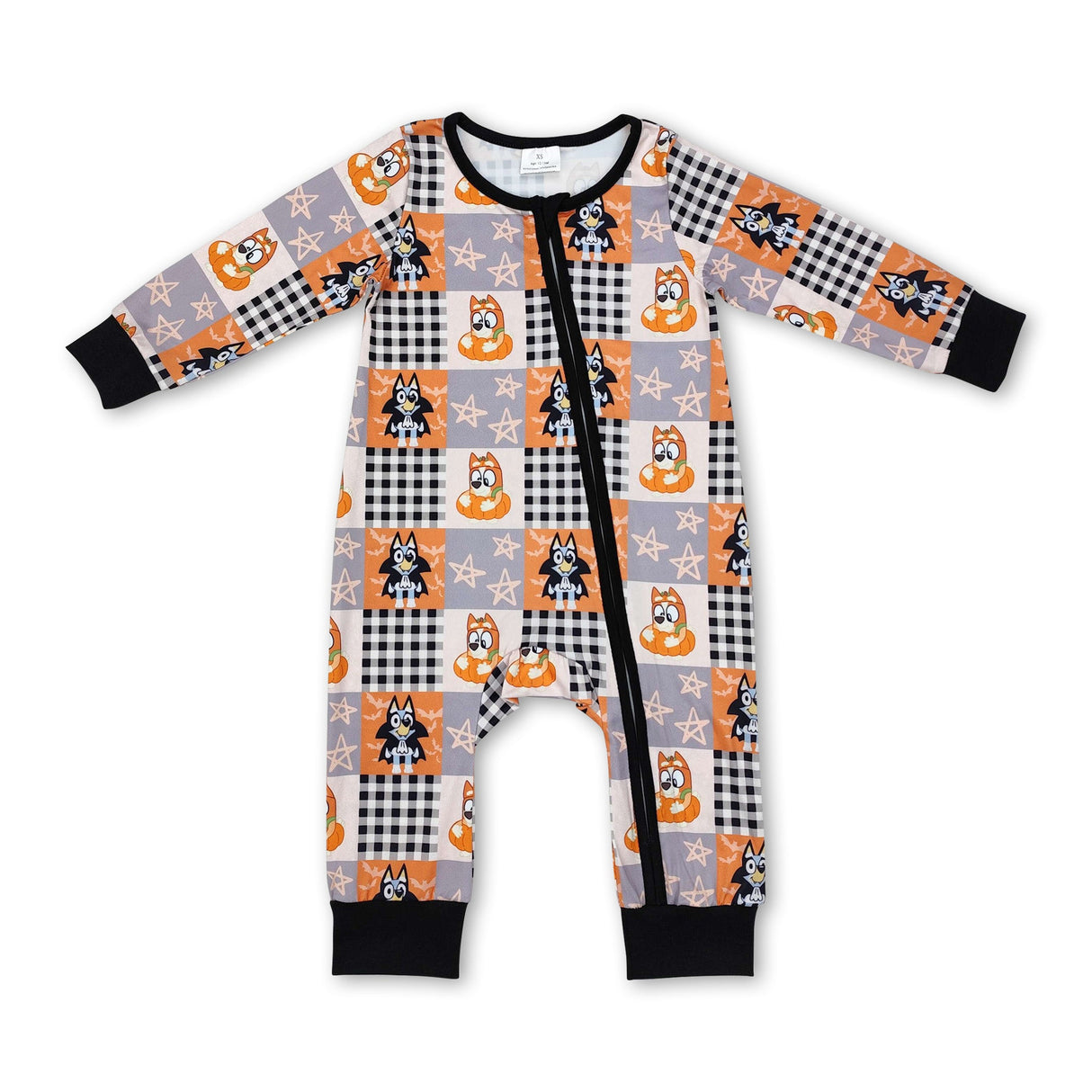 Plaid stars dog baby boy Halloween zipper romper