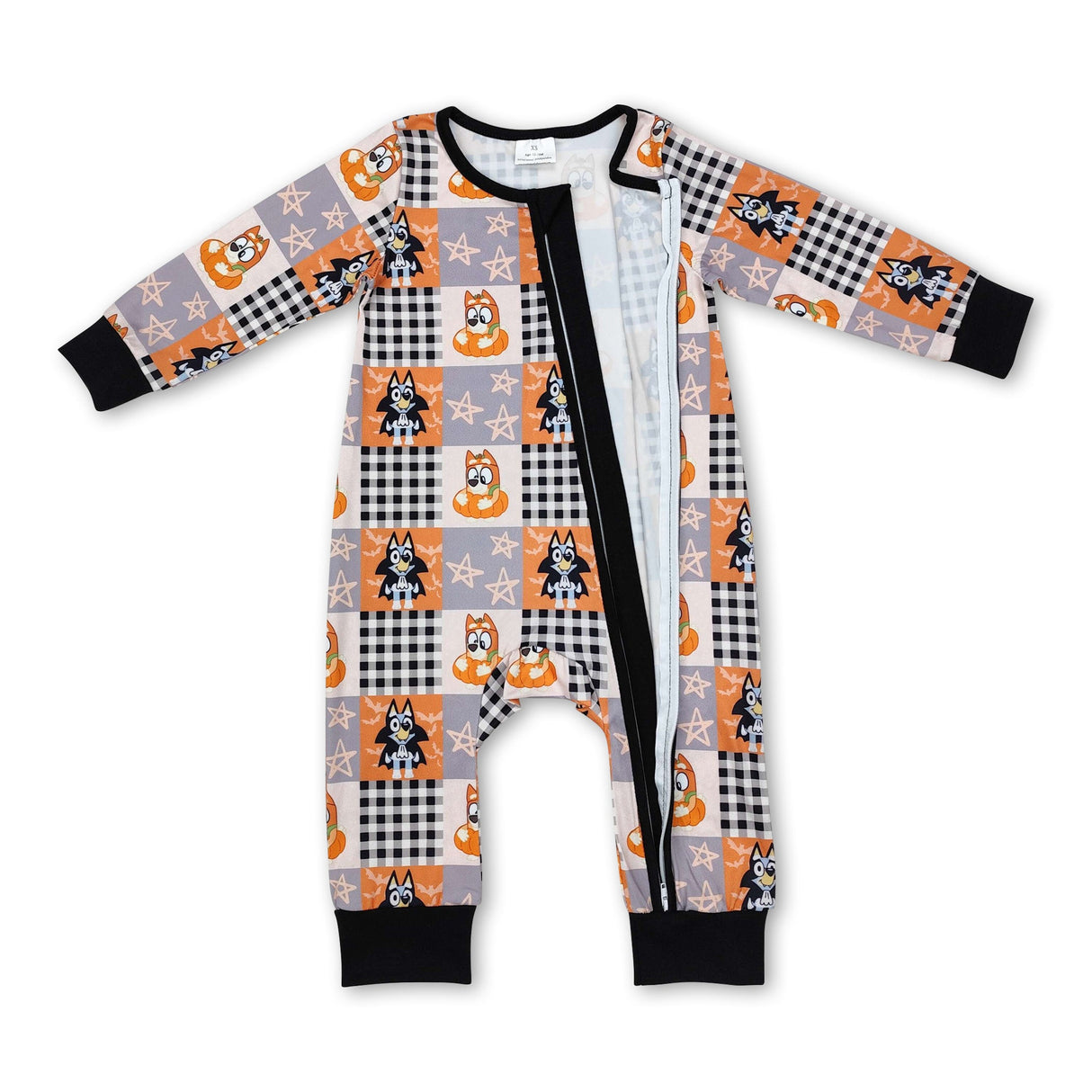 Plaid stars dog baby boy Halloween zipper romper