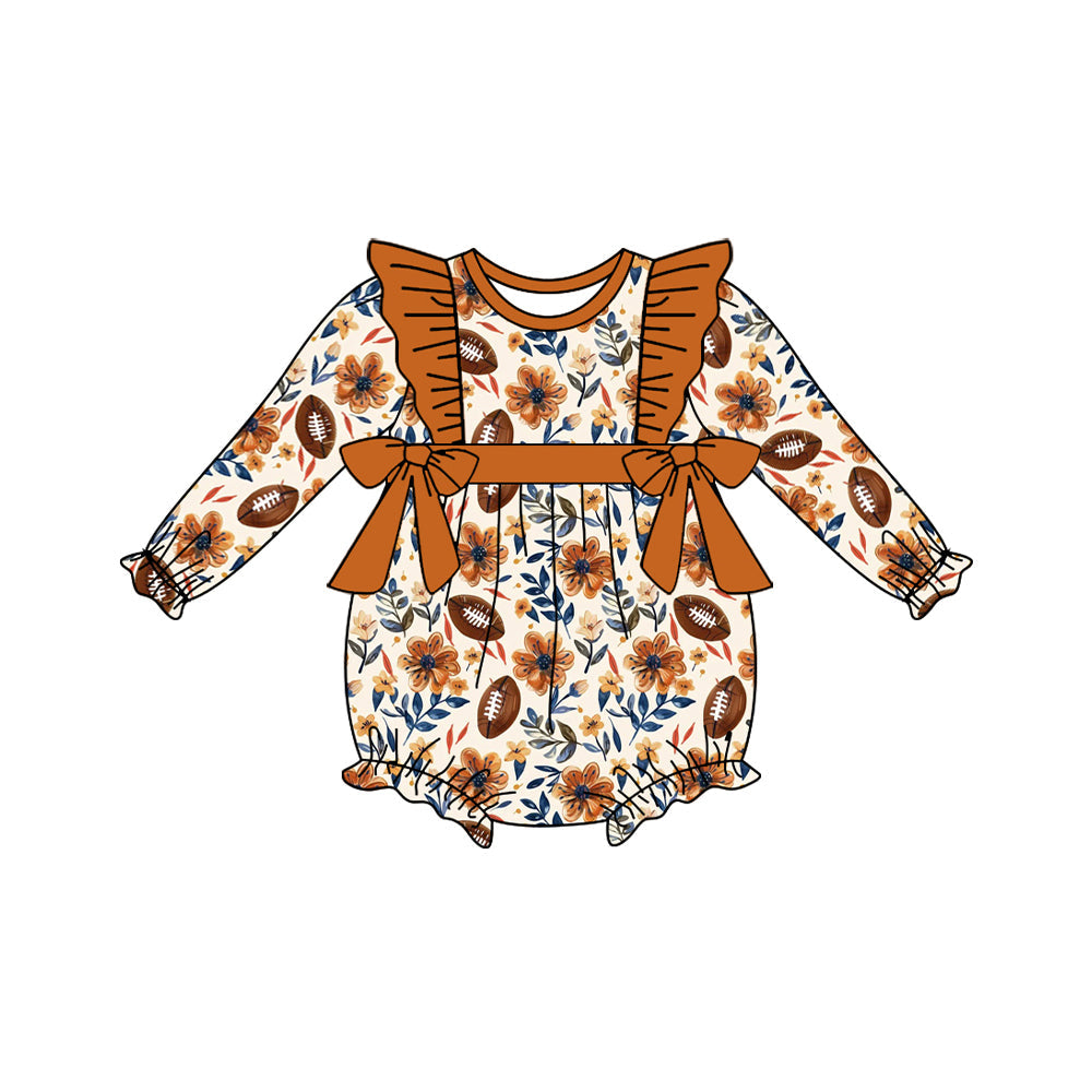 Long sleeves floral football baby girls fall romper