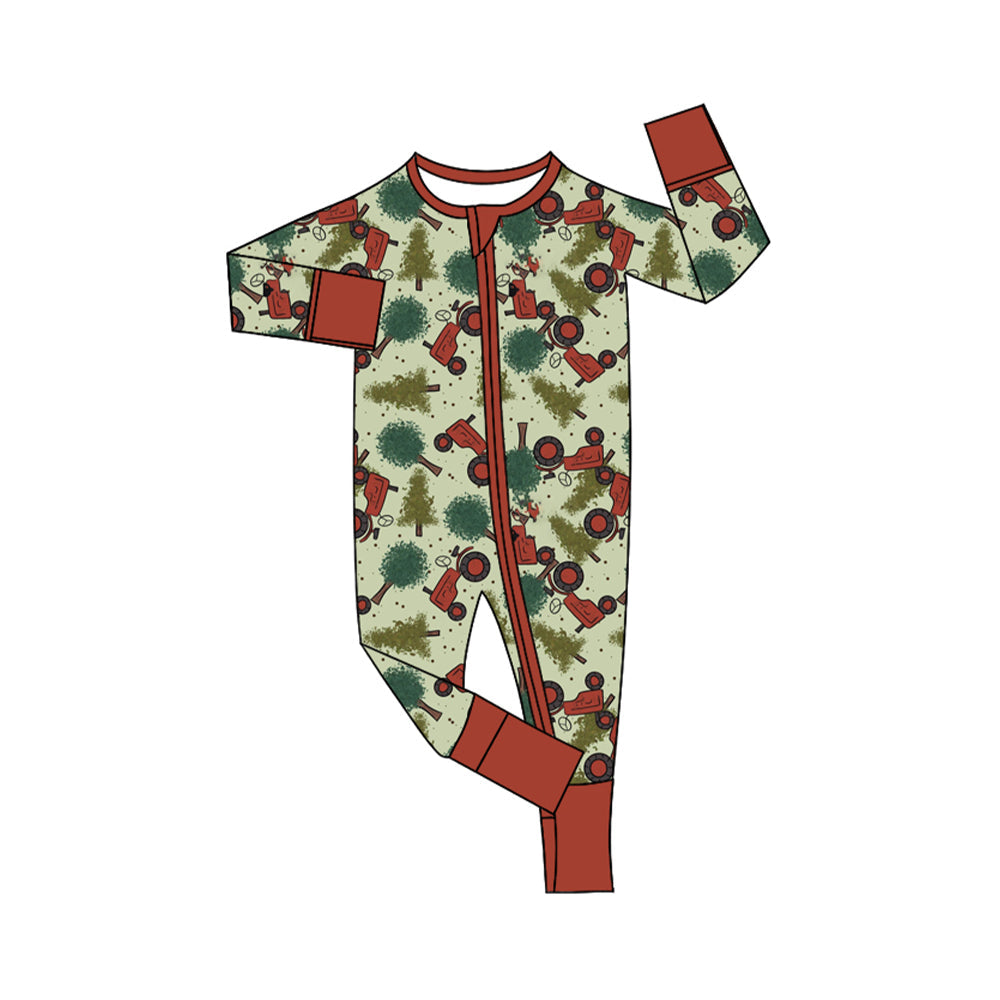 Christmas tree tractor baby kids zipper romper