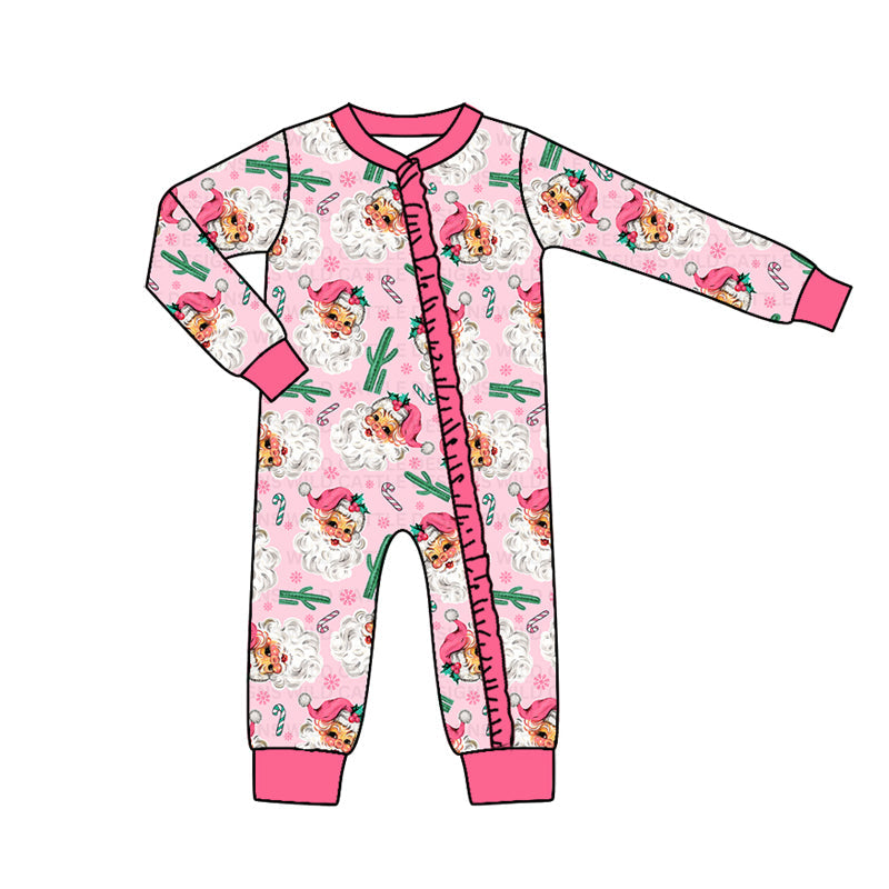 Santa candy cane cactus baby girls Christmas zipper romper