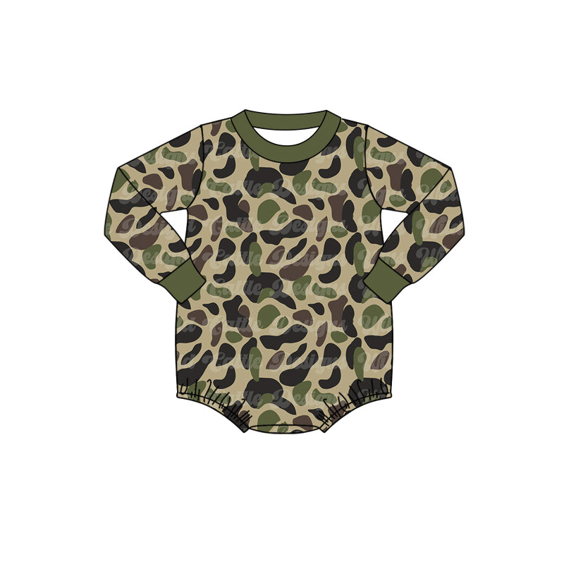 Green long sleeves camo baby boy romper