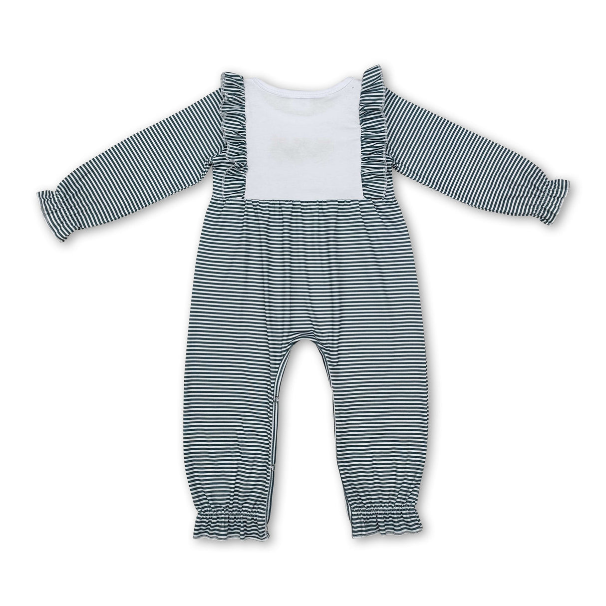 Long sleeves green stripe Christmas tree baby girls romper