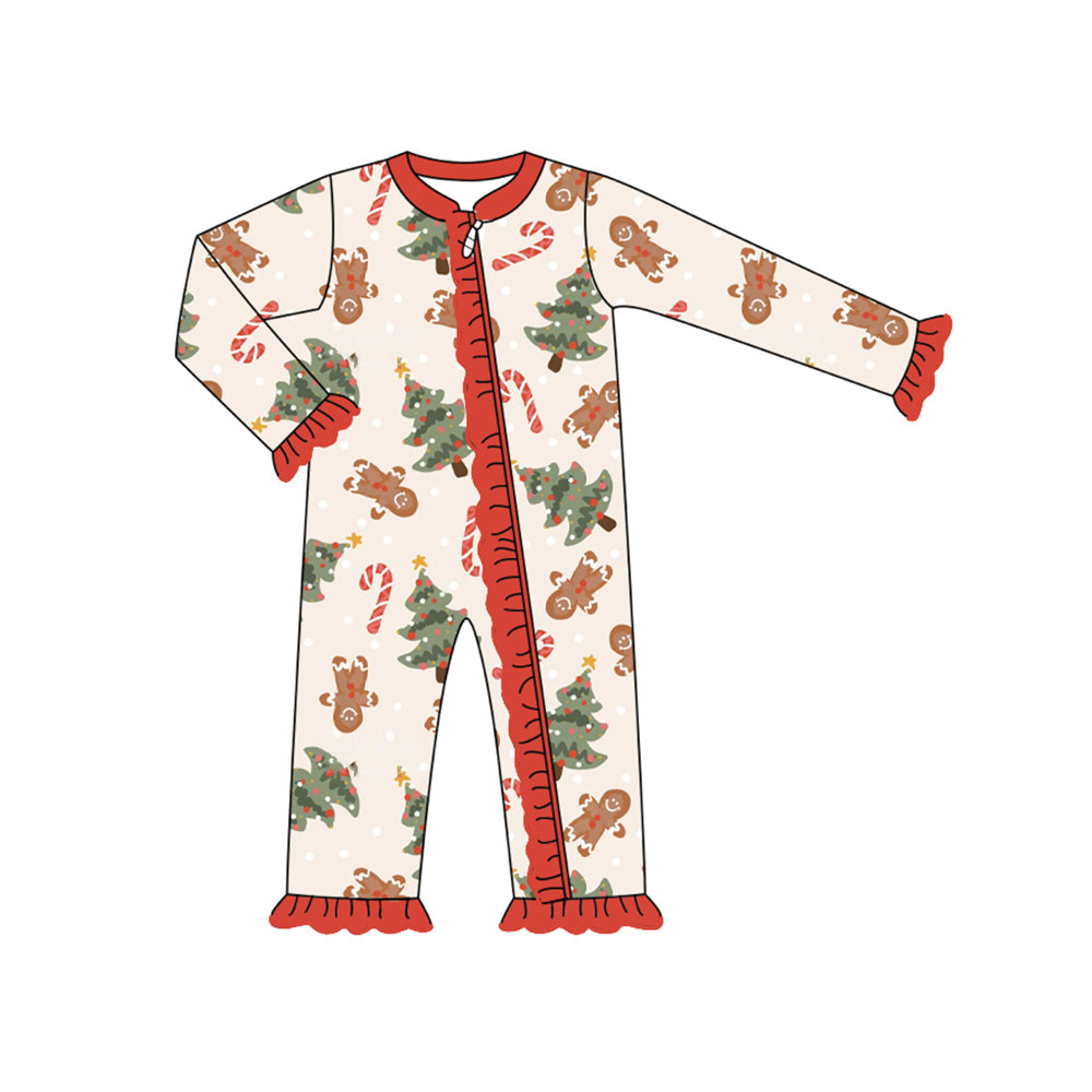Christmas tree candy cane gingerbread baby zipper romper