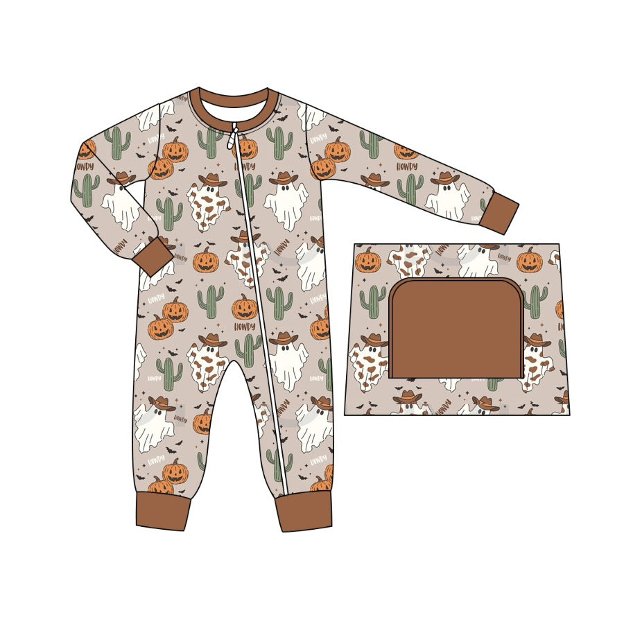 Ghost pumpkin cactus baby Halloween zipper romper