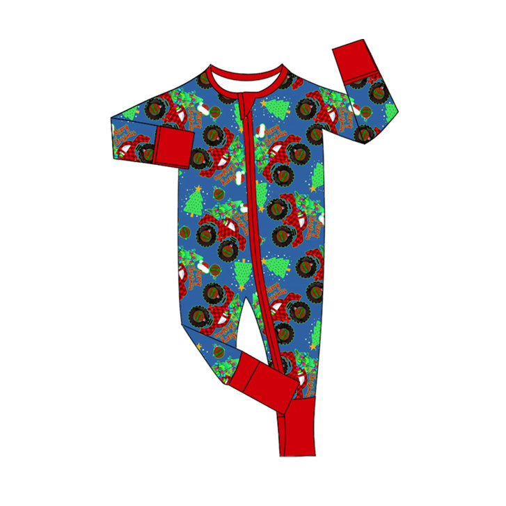 Christmas tree truck baby kids zipper romper
