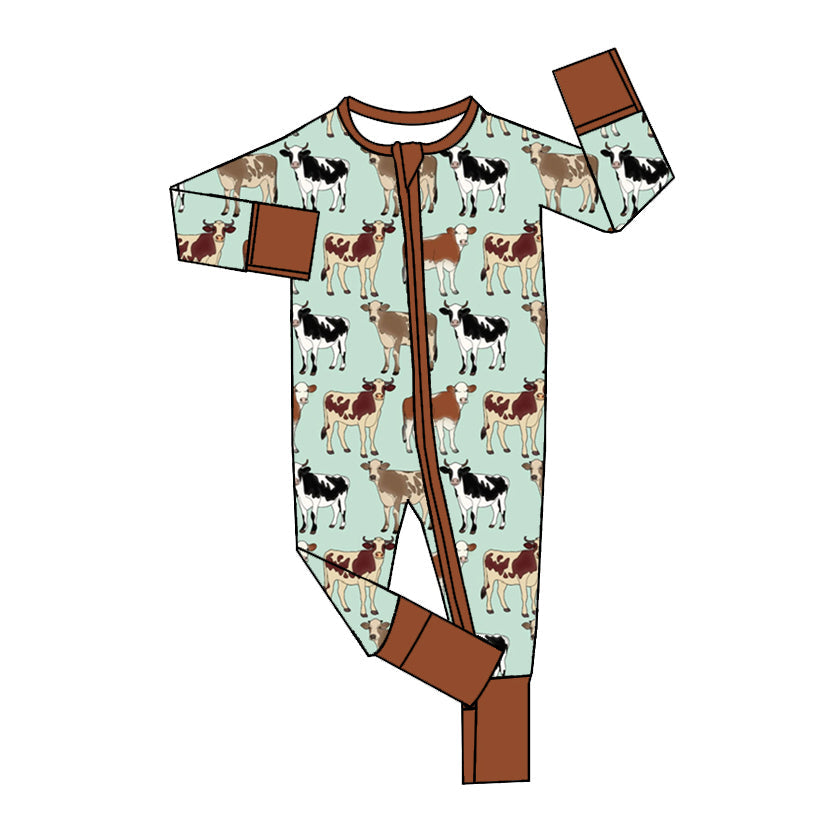 Long sleeves cows baby kids zipper romper