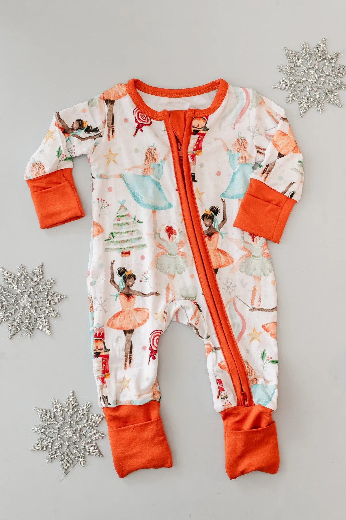 Christmas tree ballet king baby girls zipper romper