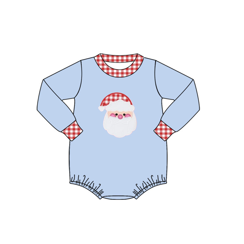 Long sleeves light blue santa baby boys Christmas romper