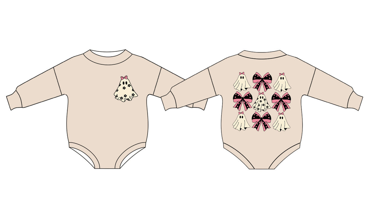 Long sleeves floral ghost bow baby girls Halloween romper