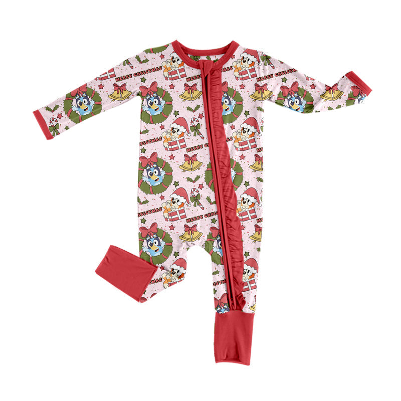 Red Christmas tree dog gift baby girls zipper romper