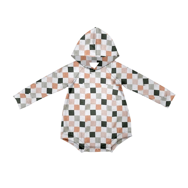 Long sleeves plaid baby kids hooded romper