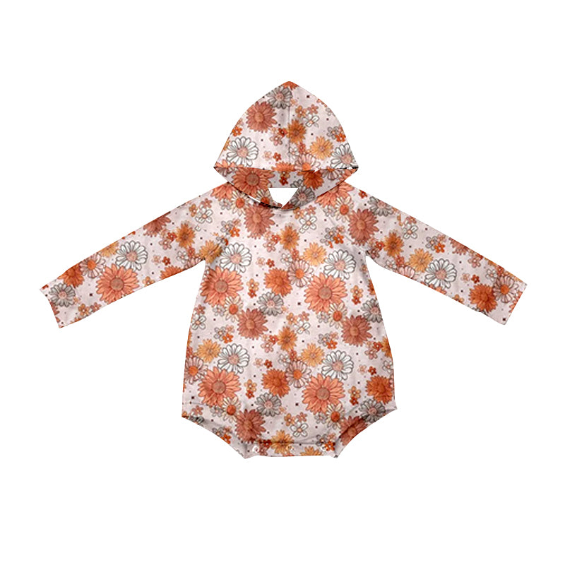 Long sleeves floral baby girls hooded romper