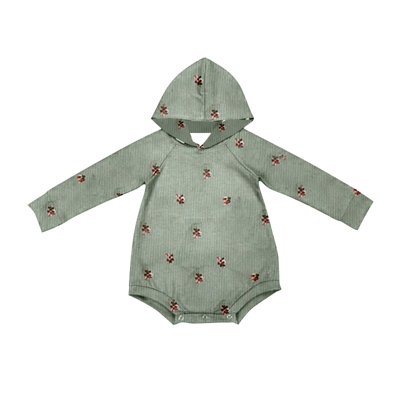Long sleeves olive floral baby girls hooded romper