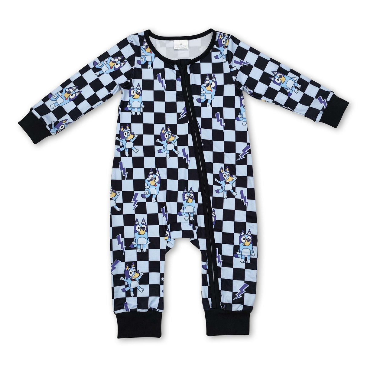 Plaid blue dog long sleeves zipper baby kids romper