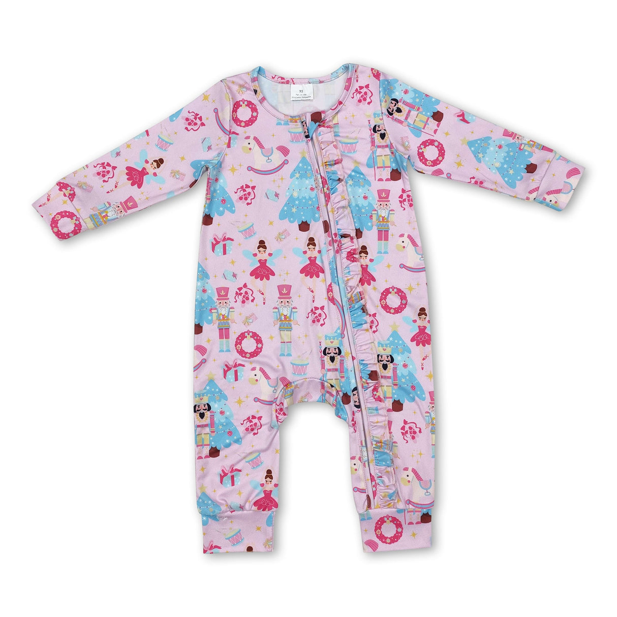 Pink Christmas tree ballet king baby girls zipper romper