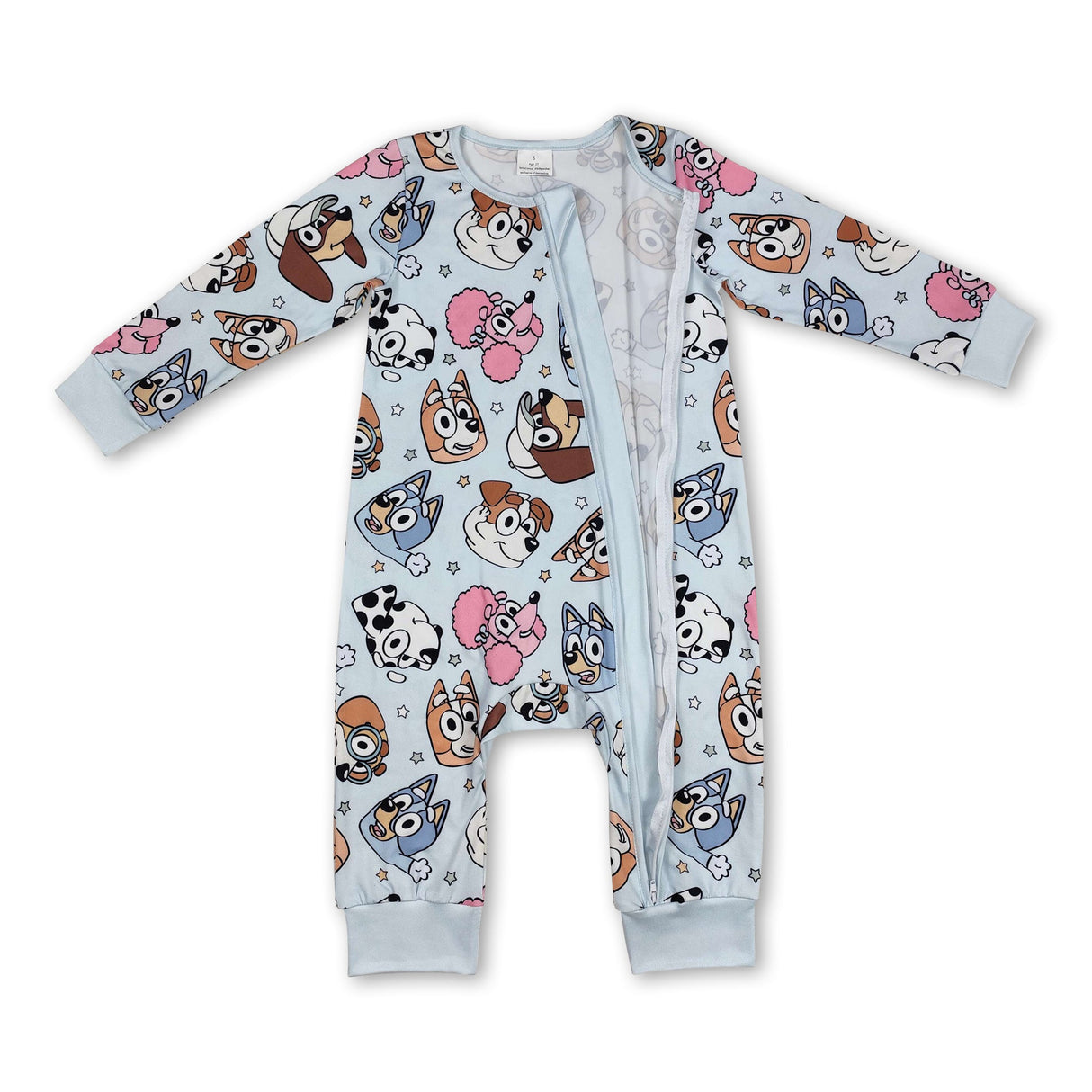 Long sleeves light blue dog baby kids zipper romper