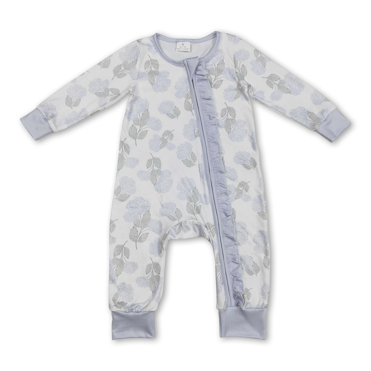 Long sleeves light blue floral baby girls zipper romper