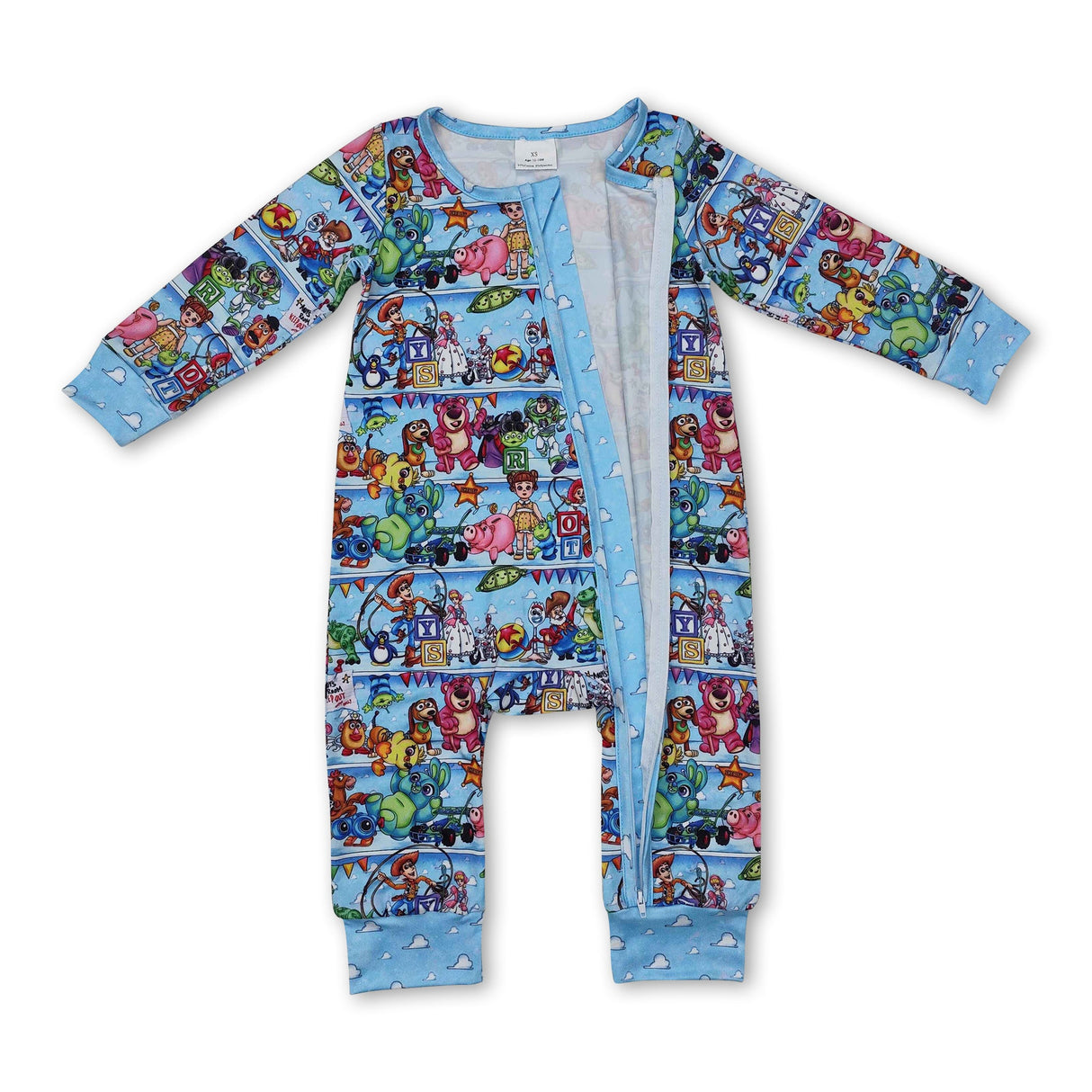 Light blue long sleeves pig bear toy baby zipper romper