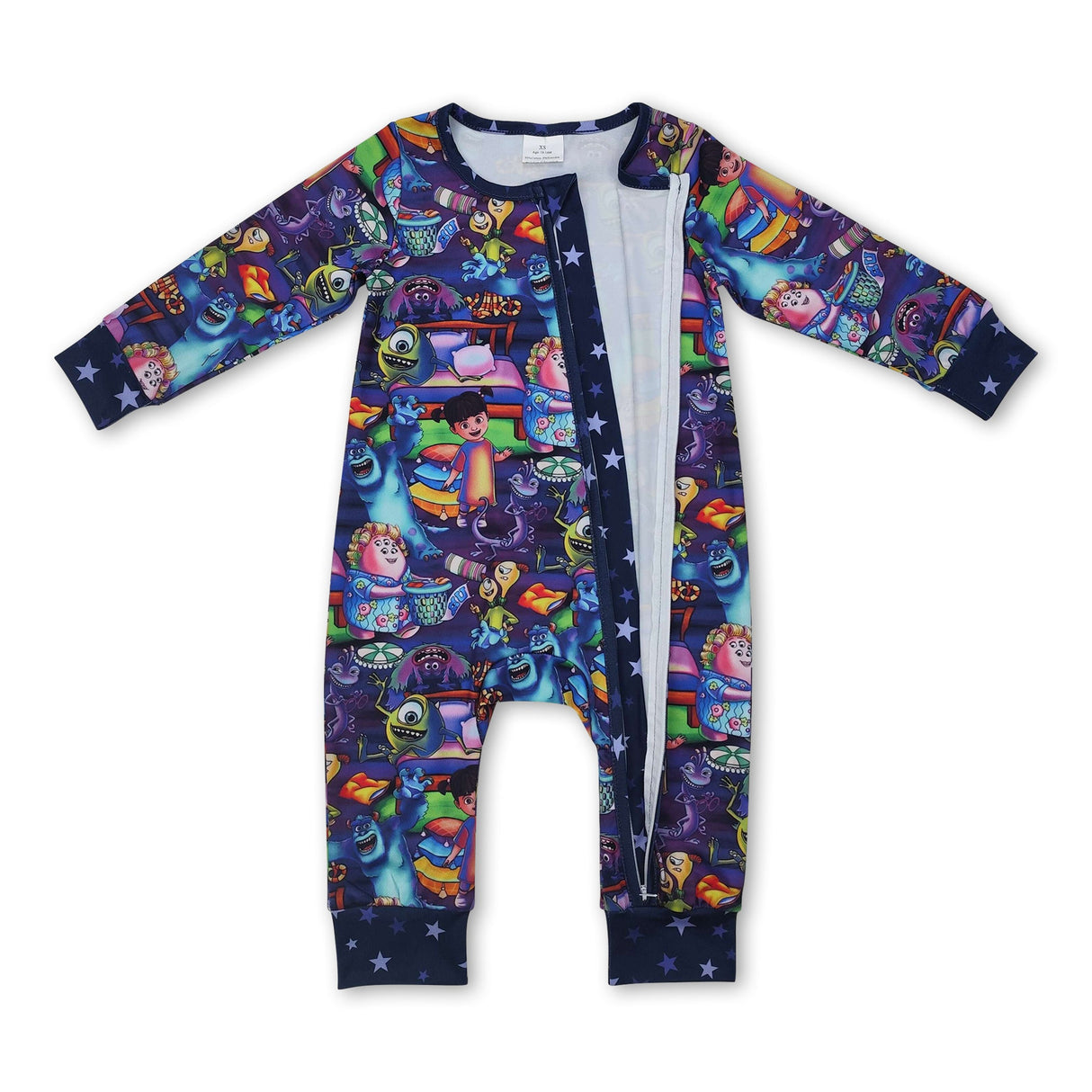 Purple long sleeves monster baby zipper romper