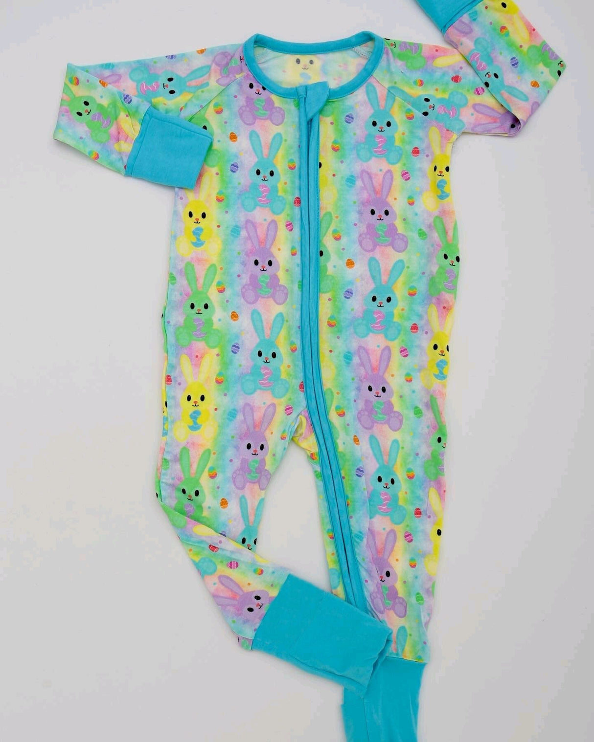 Colorful bunny eggs baby girls Easter zipper romper
