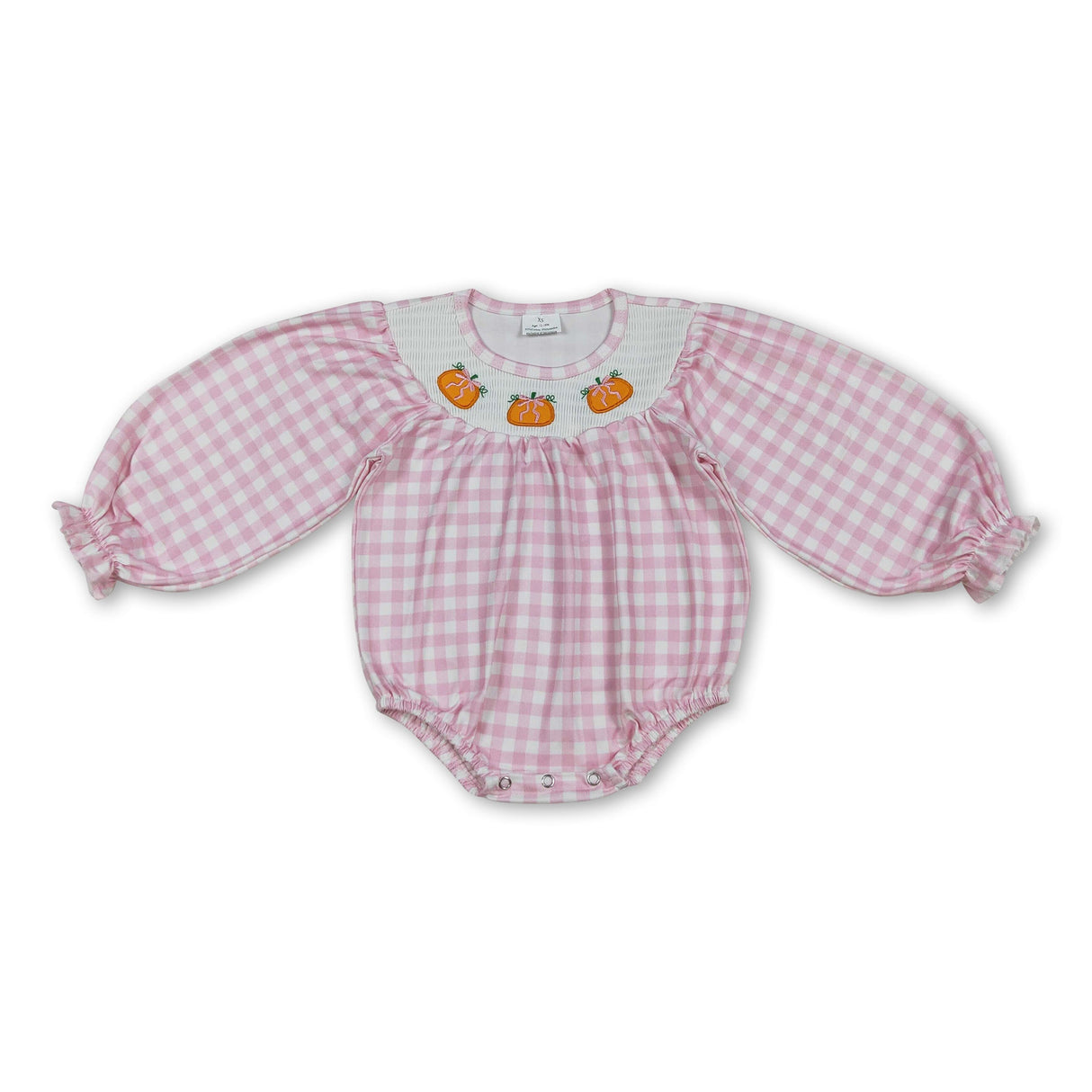 Pink plaid long sleeves pumpkin baby girls fall romper