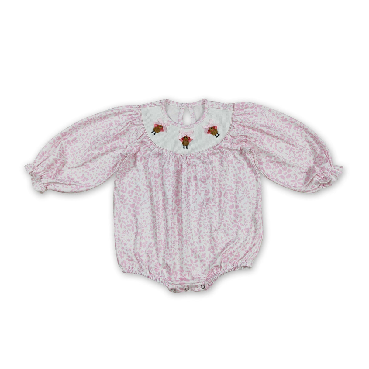 Long sleeves pink floral turkey girls Thanksgiving romper