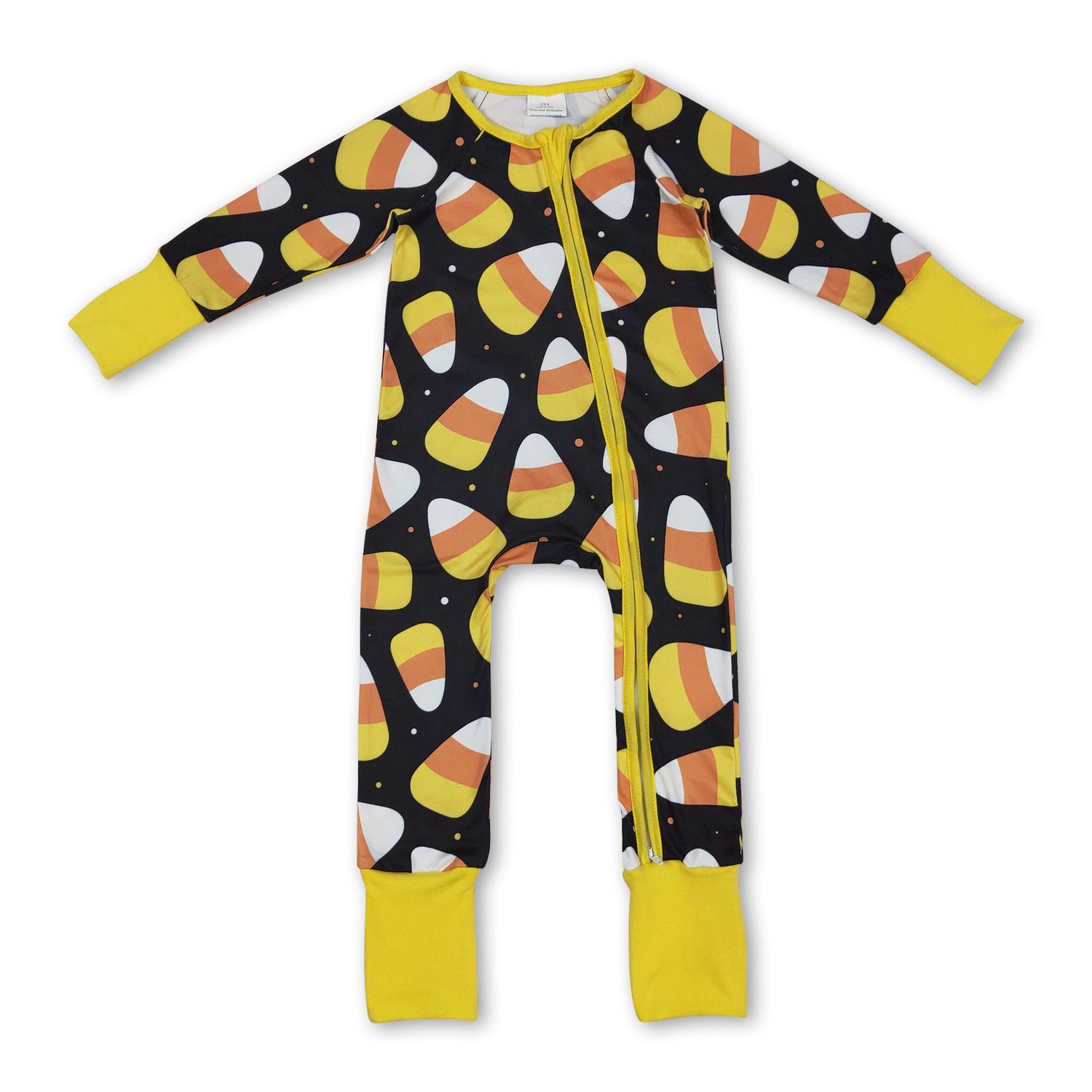 Long sleeves candy corn baby kids Halloween zipper romper