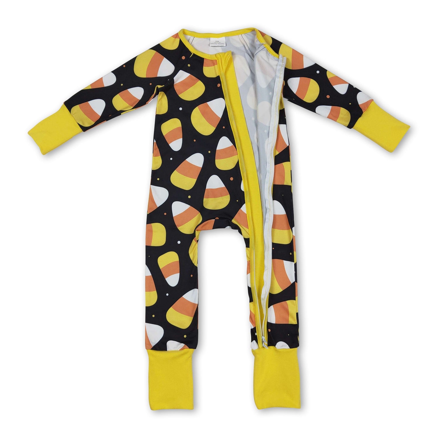 Long sleeves candy corn baby kids Halloween zipper romper