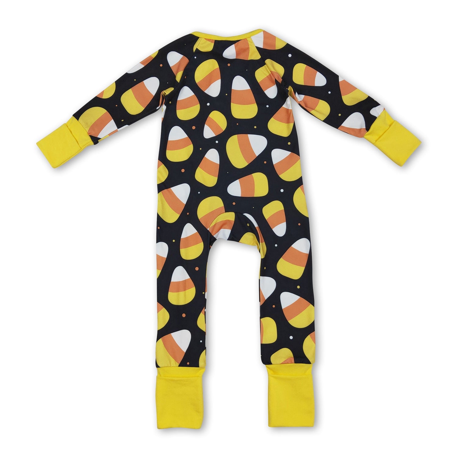 Long sleeves candy corn baby kids Halloween zipper romper