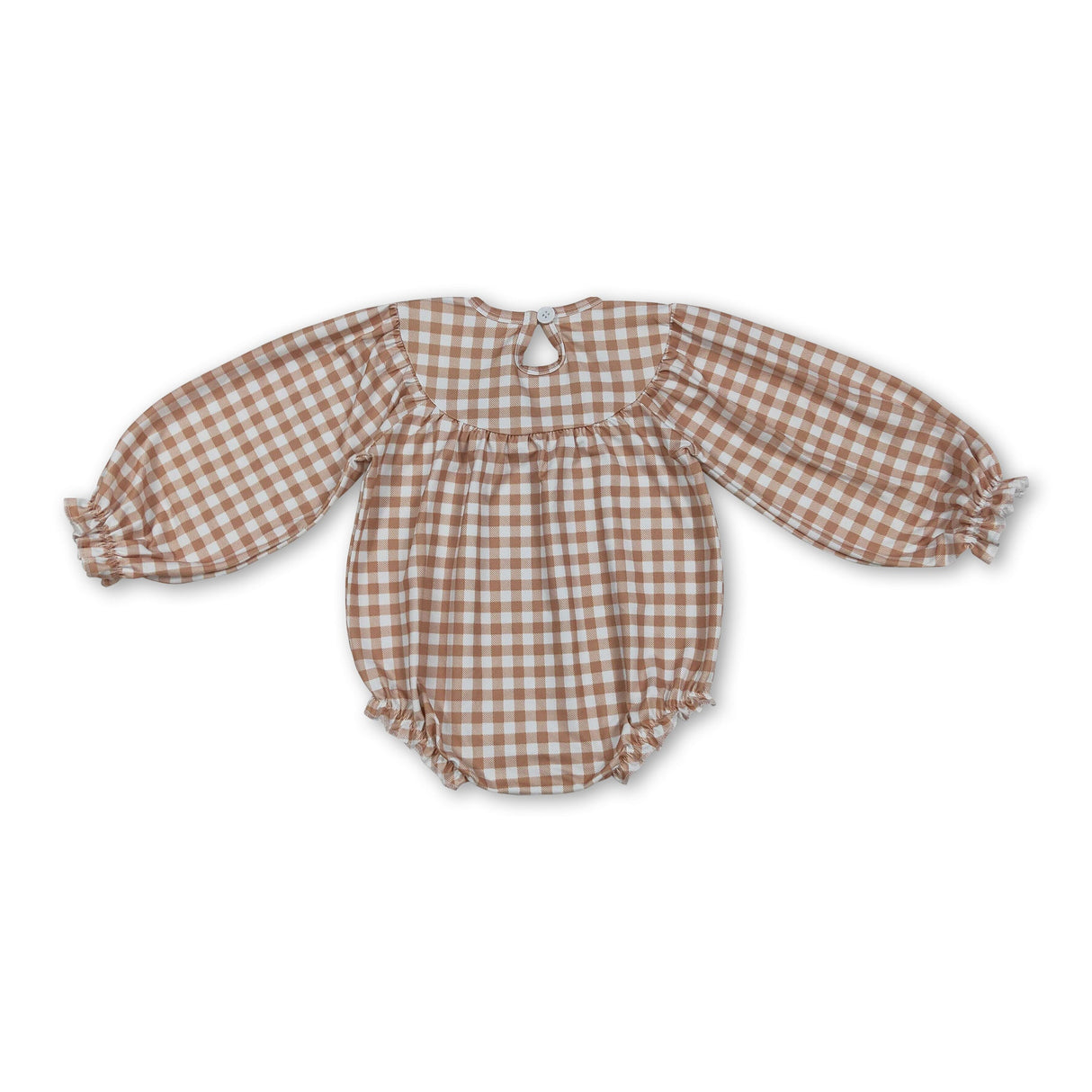 Khaki plaid turkey smocked girls Thanksgiving romper