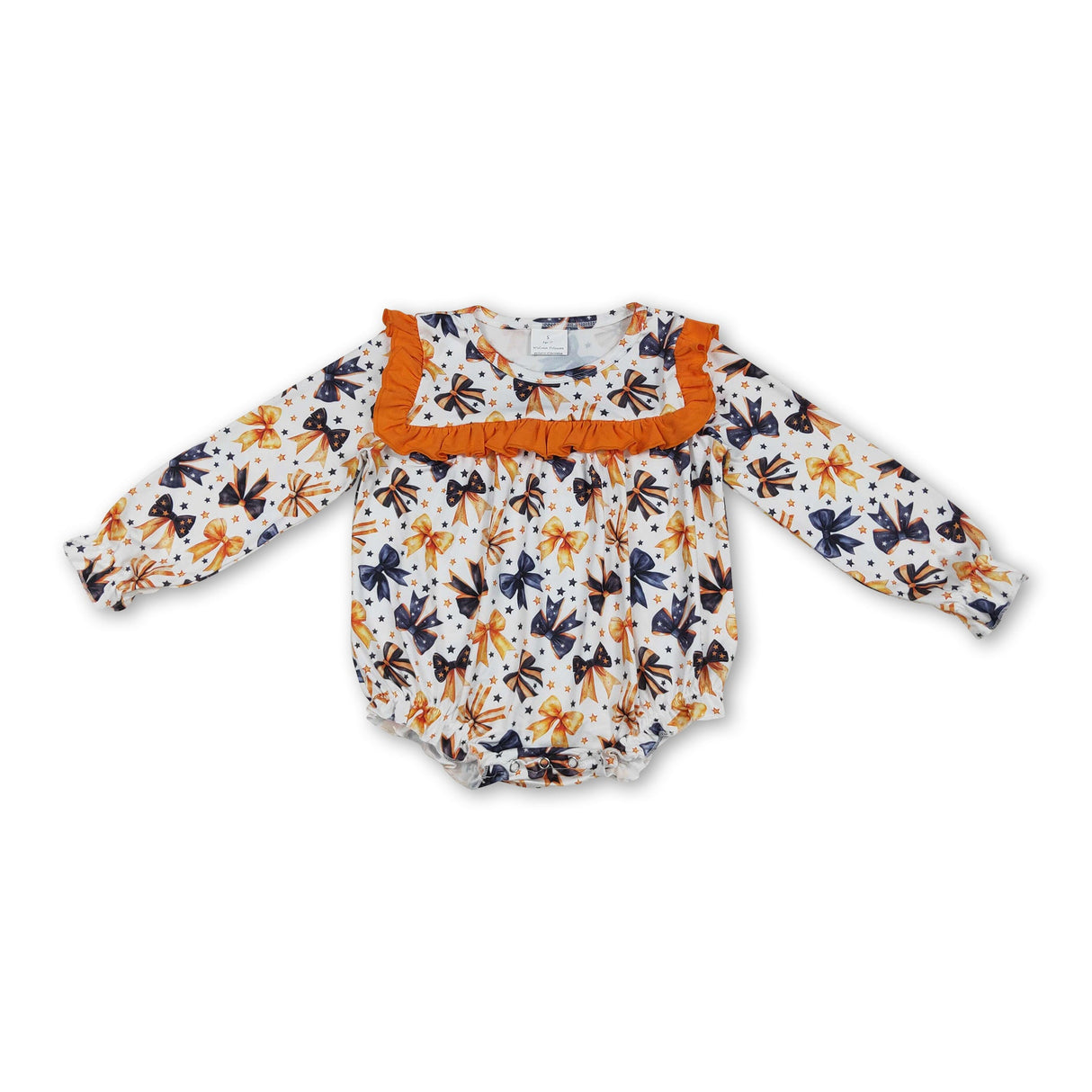 Long sleeves orange black bow baby girls Halloween romper