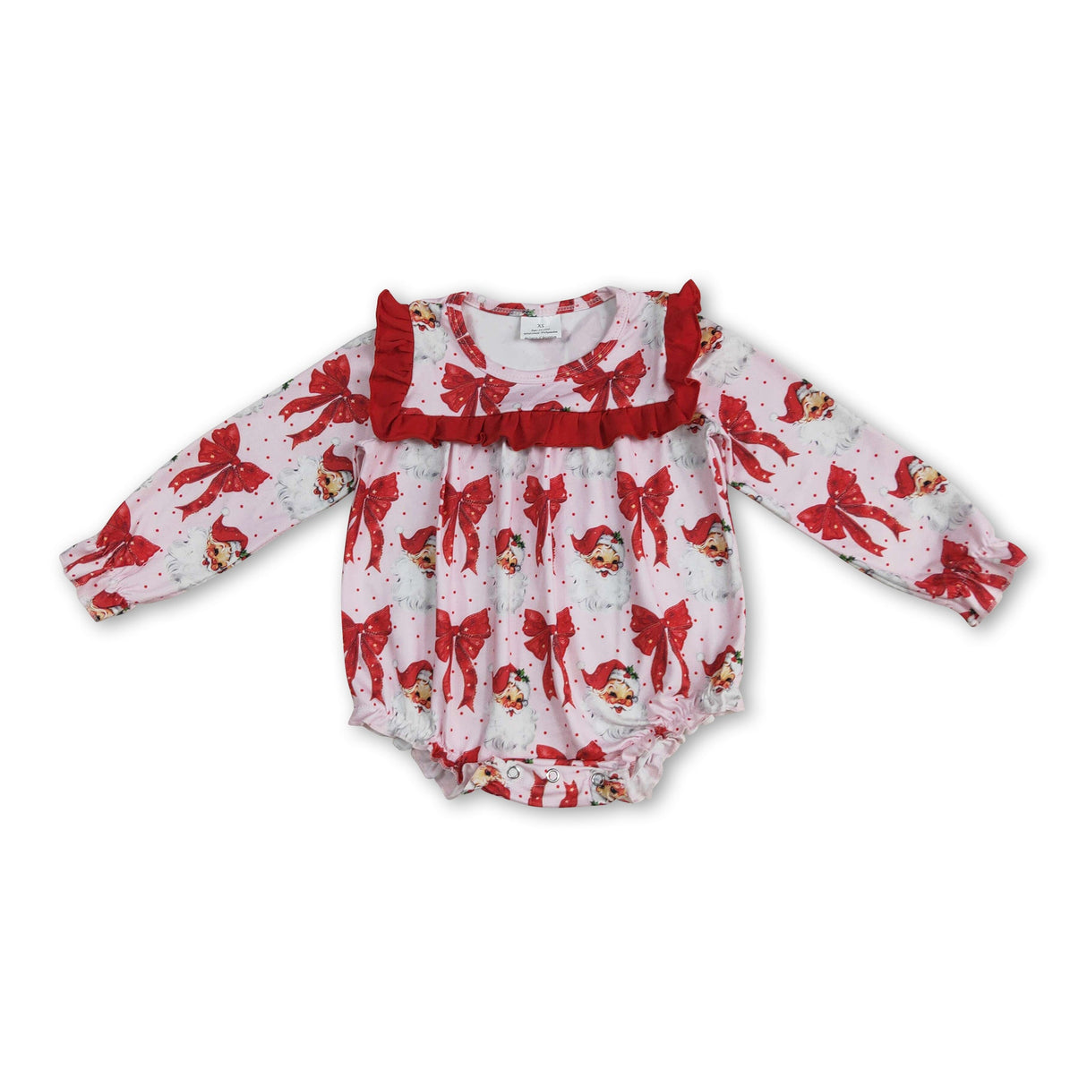 Long sleeves red bow santa baby girls Christmas romper