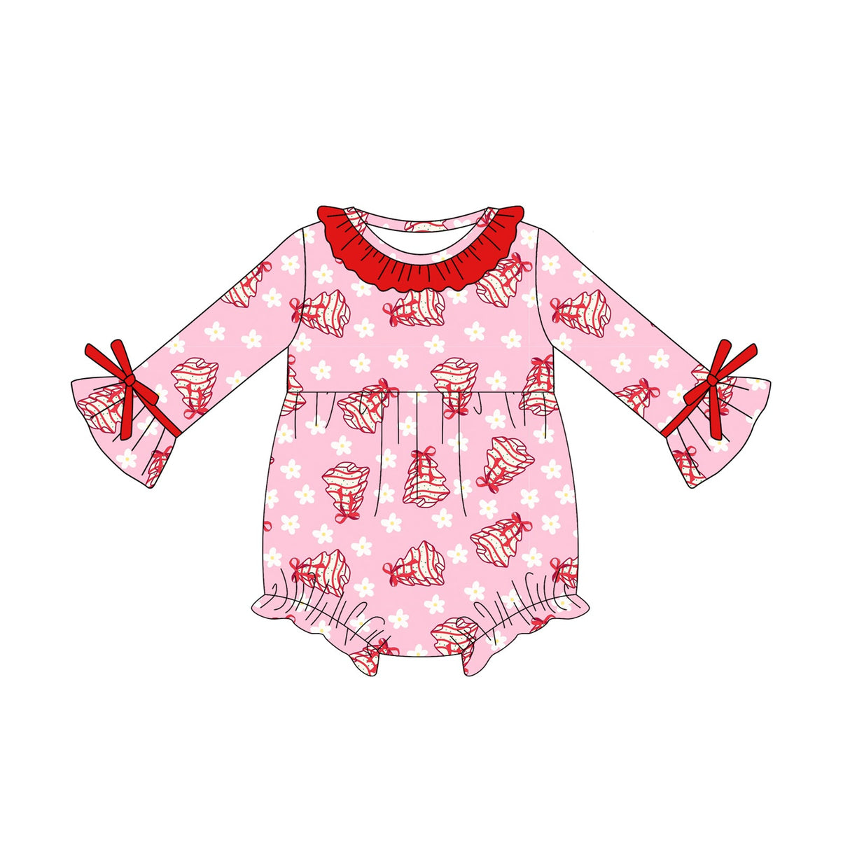 Christmas tree cake bow floral baby girls romper