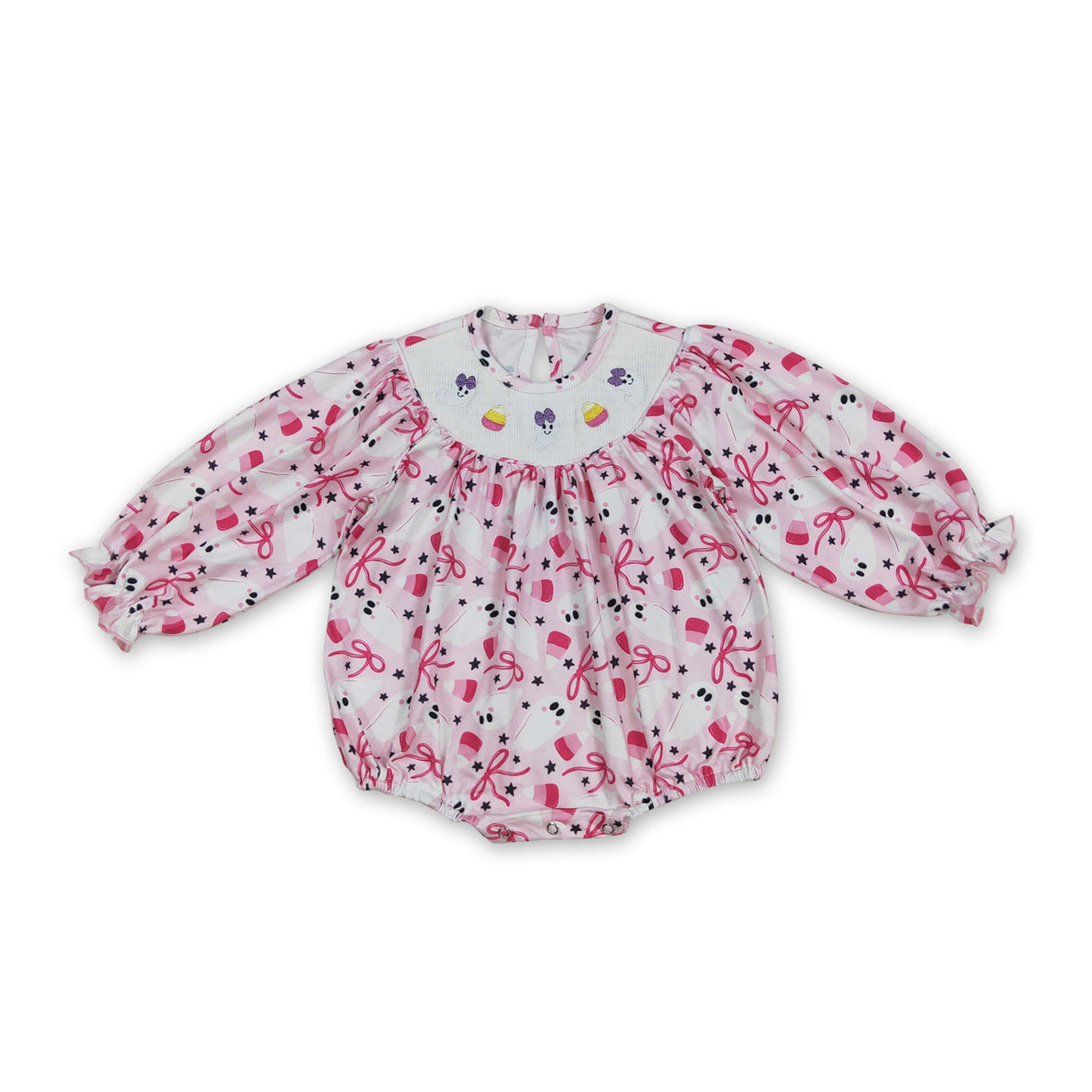 Ghost candy corn smocked bow girls Halloween romper