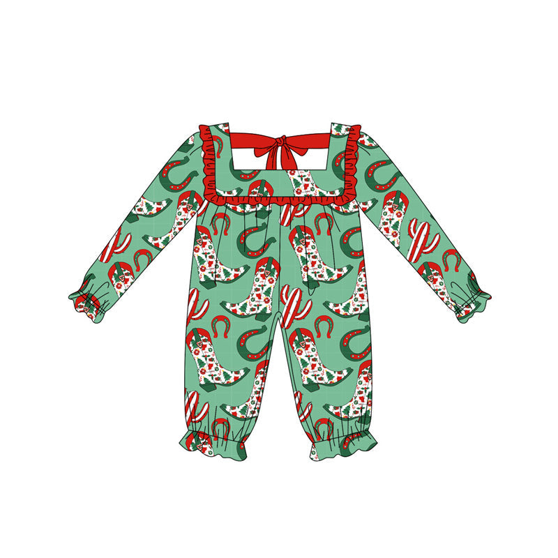 Long sleeves Christmas tree boots cactus girls romper